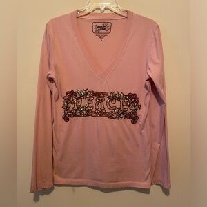 Rock Solid V-Neck Long Sleeve Cotton Blend V-Neck PEACE T-Shirt.  Size L.